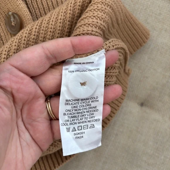 Quince Tan Oversized Boyfriend Ribbed Cotton Cardigan - Size Small - Picture 3 of 6